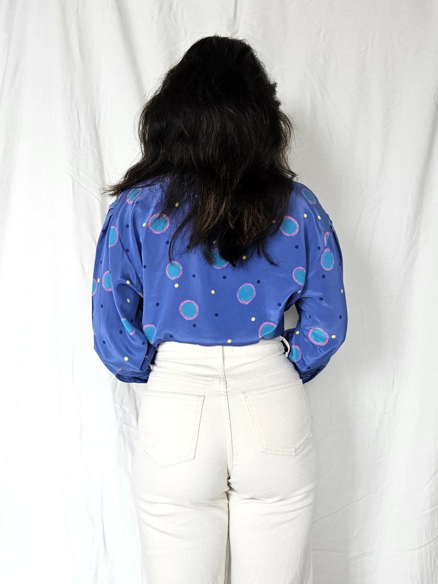 Funky vintage blouse met cirkels | L