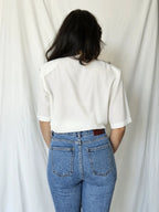 Witte vintage blouse met kant kraag | XL