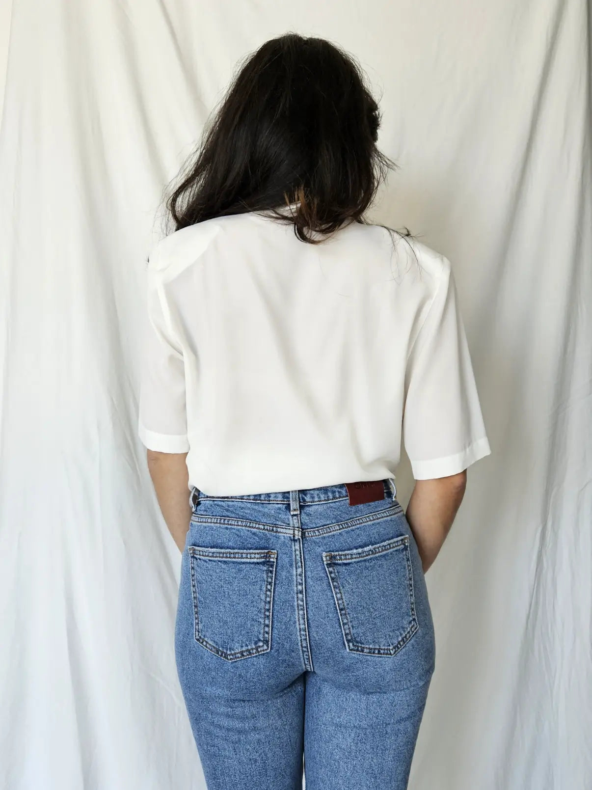 Witte vintage blouse met kant kraag | XL