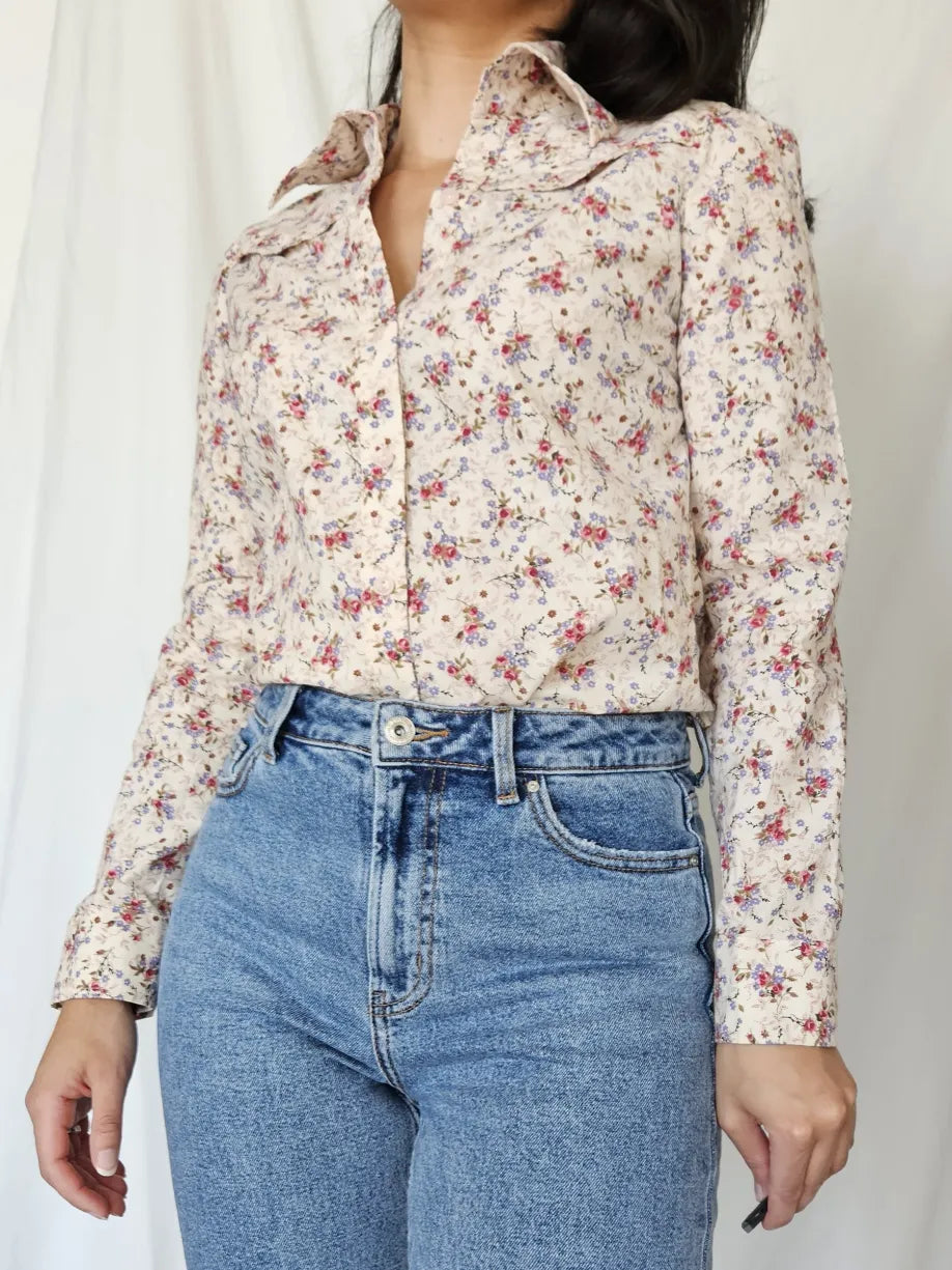 Katoenen vintage blouse met bloemen | S