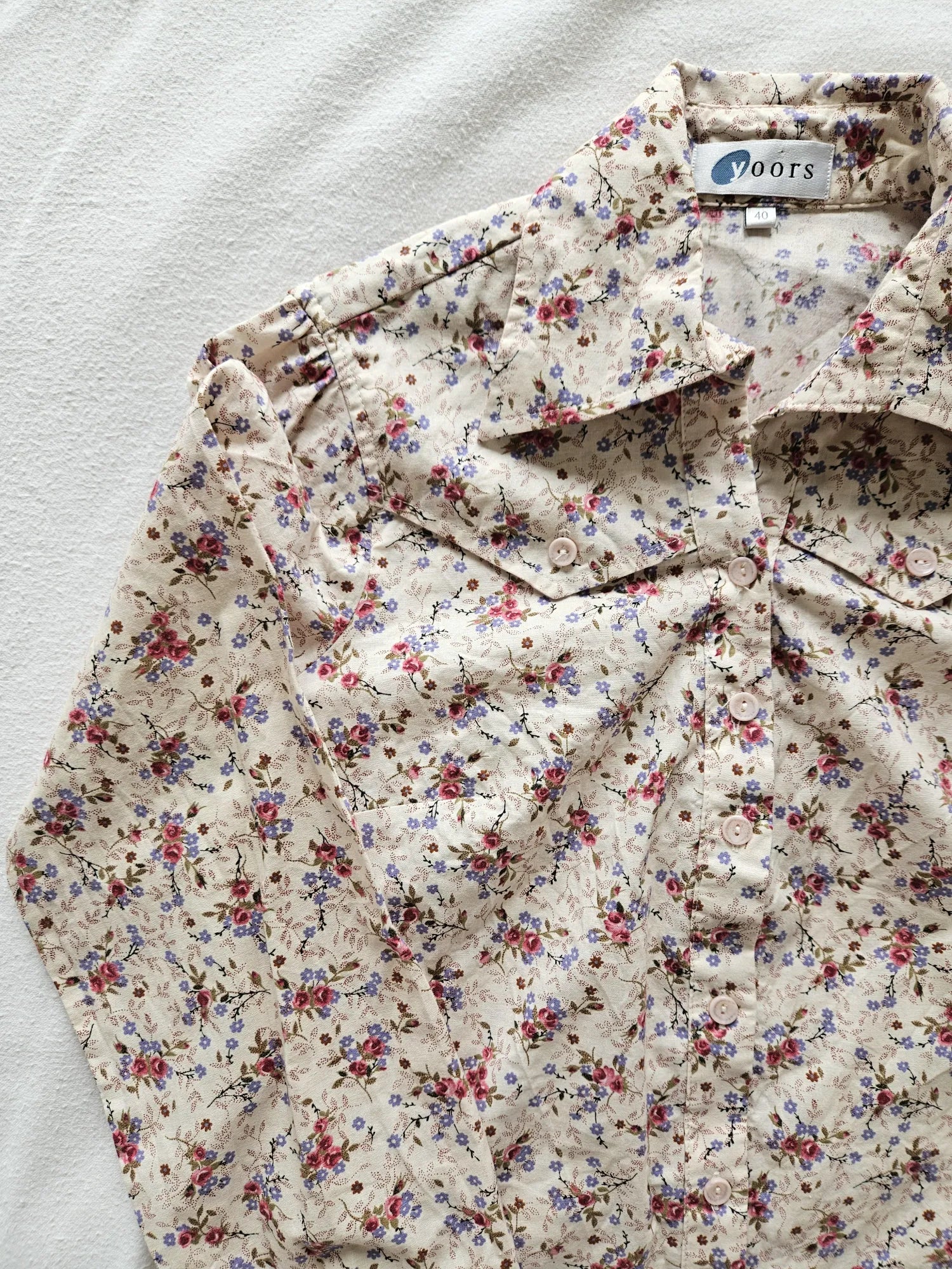 Katoenen vintage blouse met bloemen | S