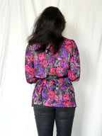 Lange vintage blouse met kleurrijke print | M