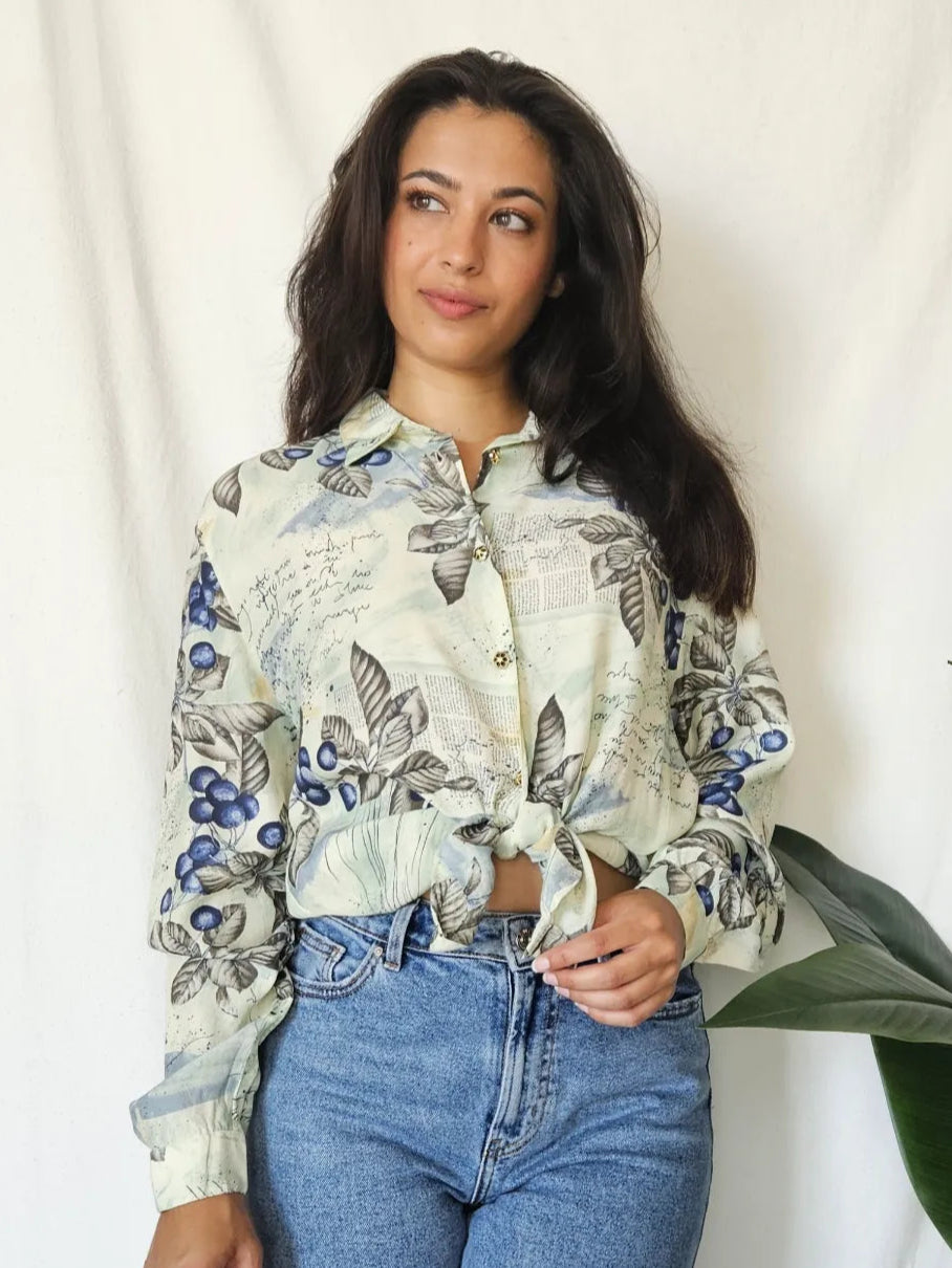 Viscose lichtgroene vintage blouse  | L
