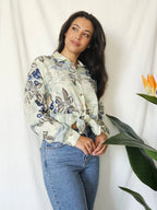 Viscose lichtgroene vintage blouse  | L