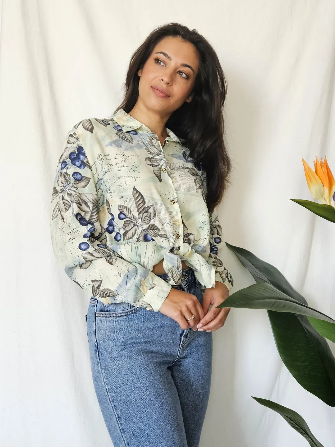 Viscose lichtgroene vintage blouse  | L