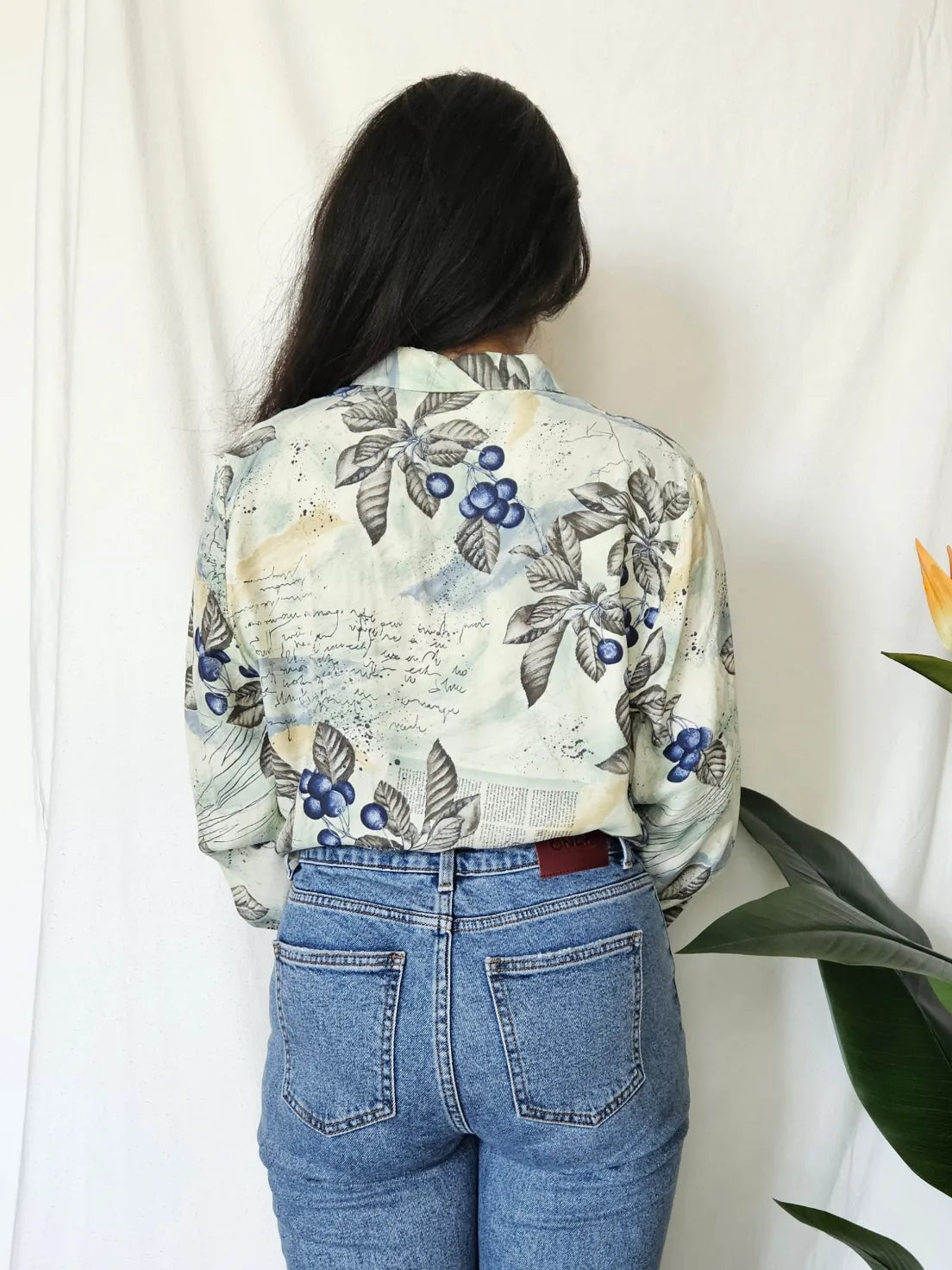 Viscose lichtgroene vintage blouse  | L