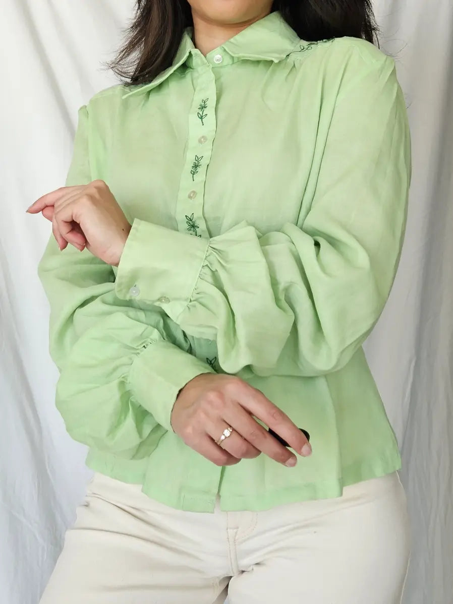 Lichtgroene vintage blouse | M