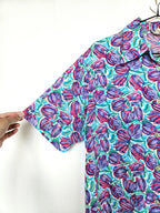Viscose vintage blouse met paarse bloemen | L