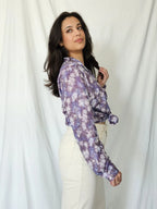 Vintage blouse met paarse print | XL