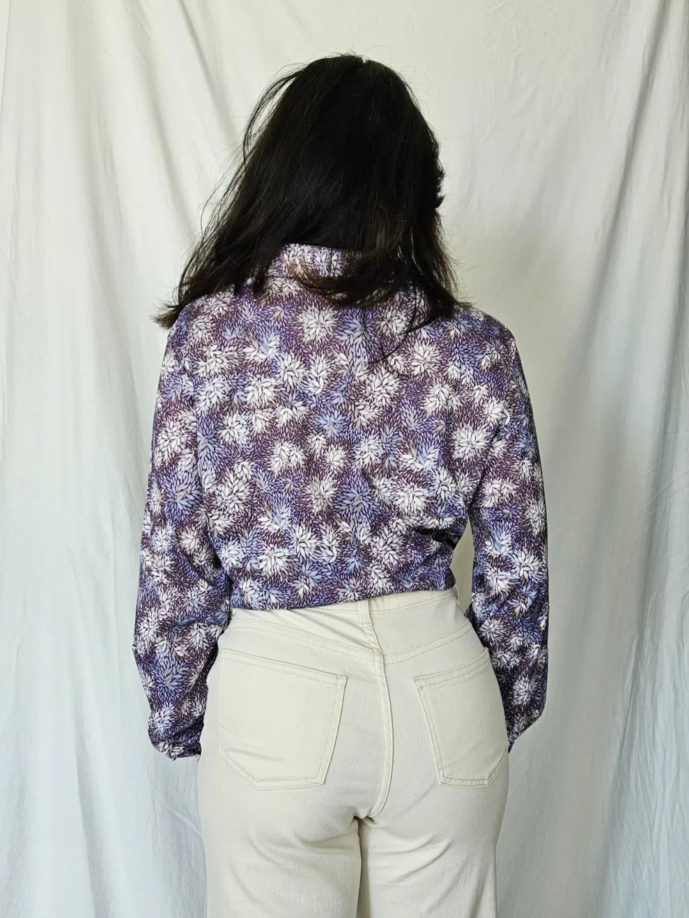 Vintage blouse met paarse print | XL