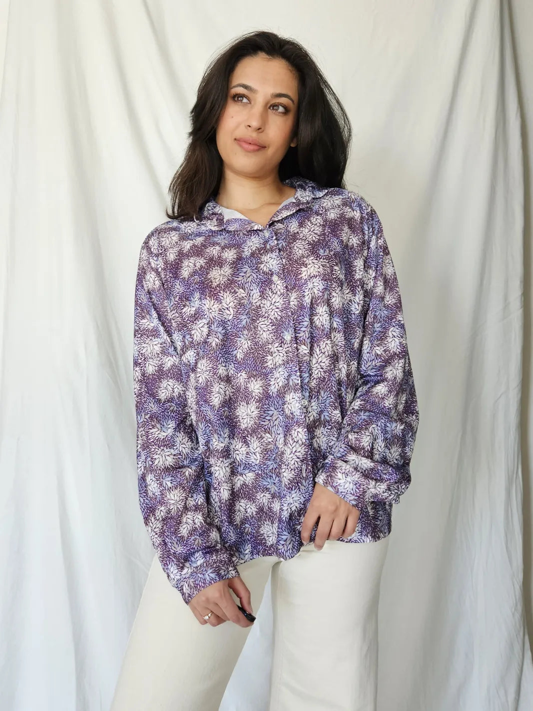 Vintage blouse met paarse print | XL