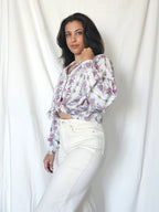 Handwerk katoenen vintage blouse met rozen | XXL