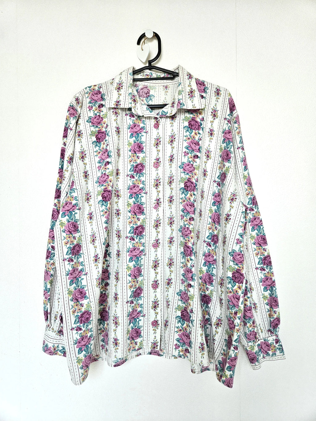 Handwerk katoenen vintage blouse met rozen | XXL