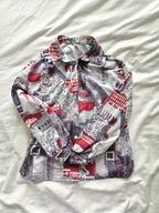 Vintage blouse met grijze en rode print | L