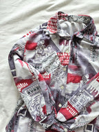 Vintage blouse met grijze en rode print | L