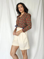 Vintage blouse met gekleurde ruiten | XS