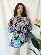 Vintage waterval blouse met pussy bow  | L