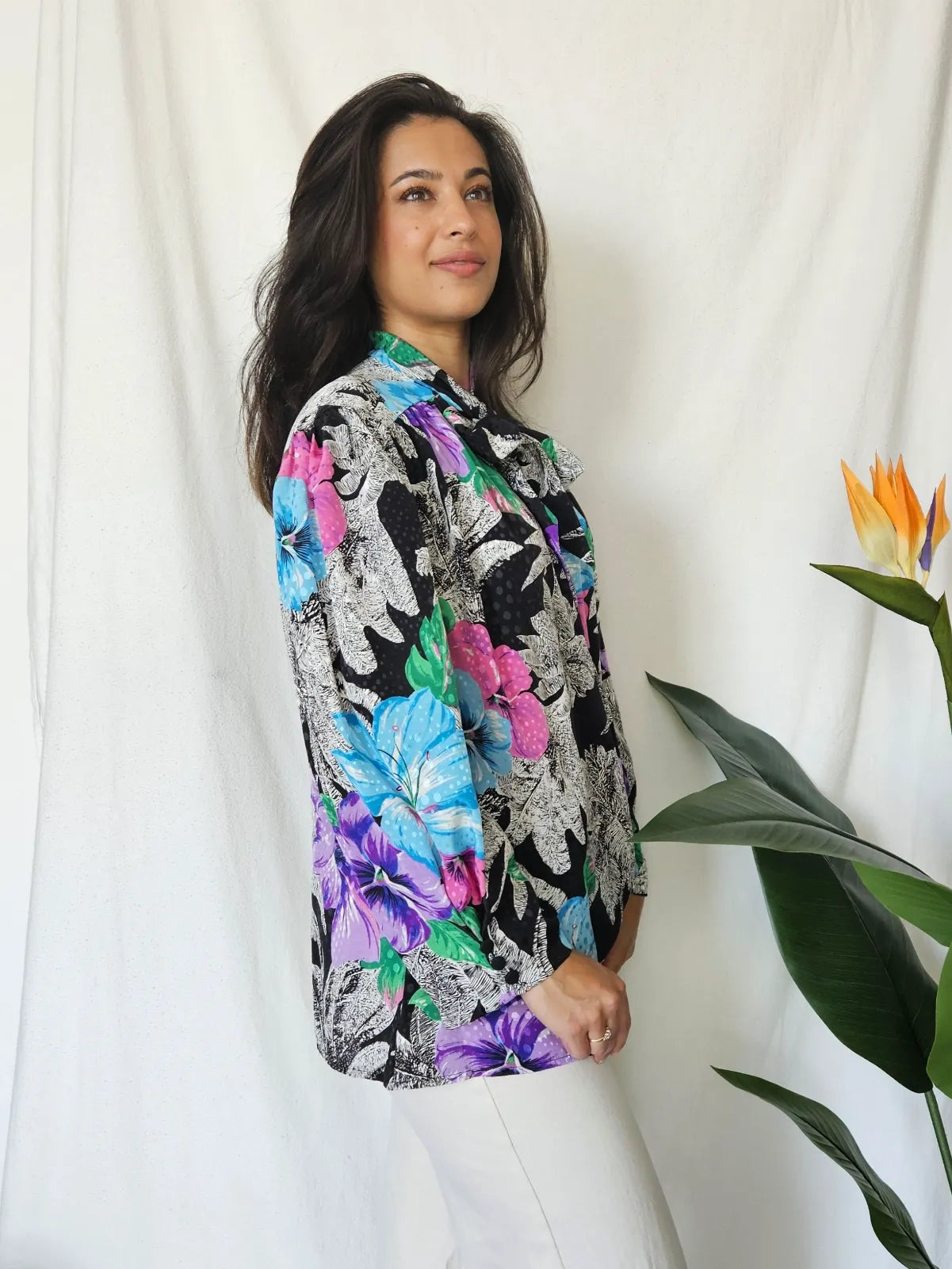 Vintage waterval blouse met pussy bow  | L