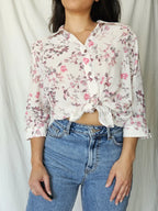 Witte vintage blouse met bloemen | XL