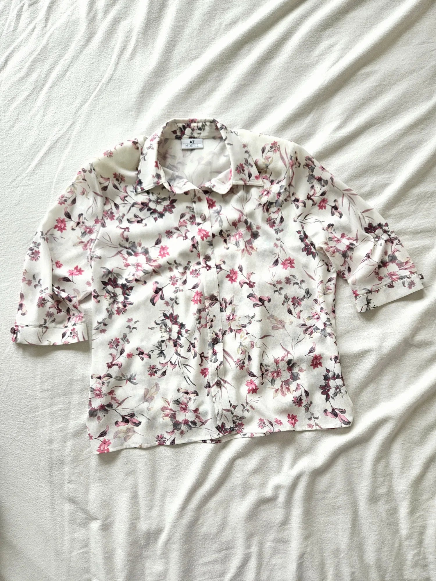 Witte vintage blouse met bloemen | XL