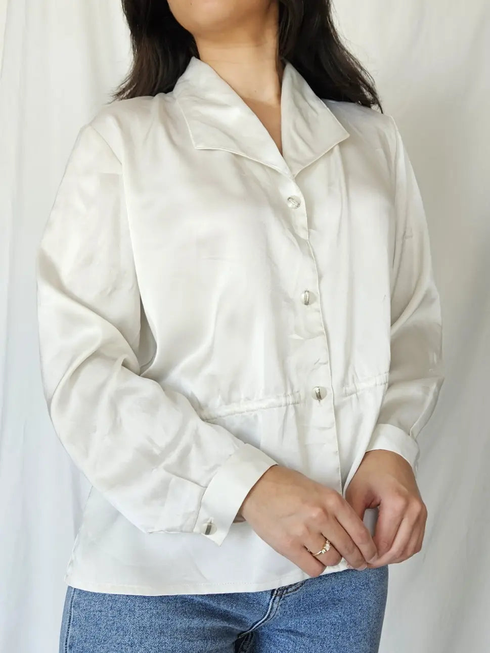 Witte silky vintage blouse | M