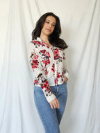 Zachte vintage blouse met rode bloemen | S