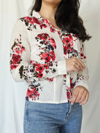 Zachte vintage blouse met rode bloemen | S