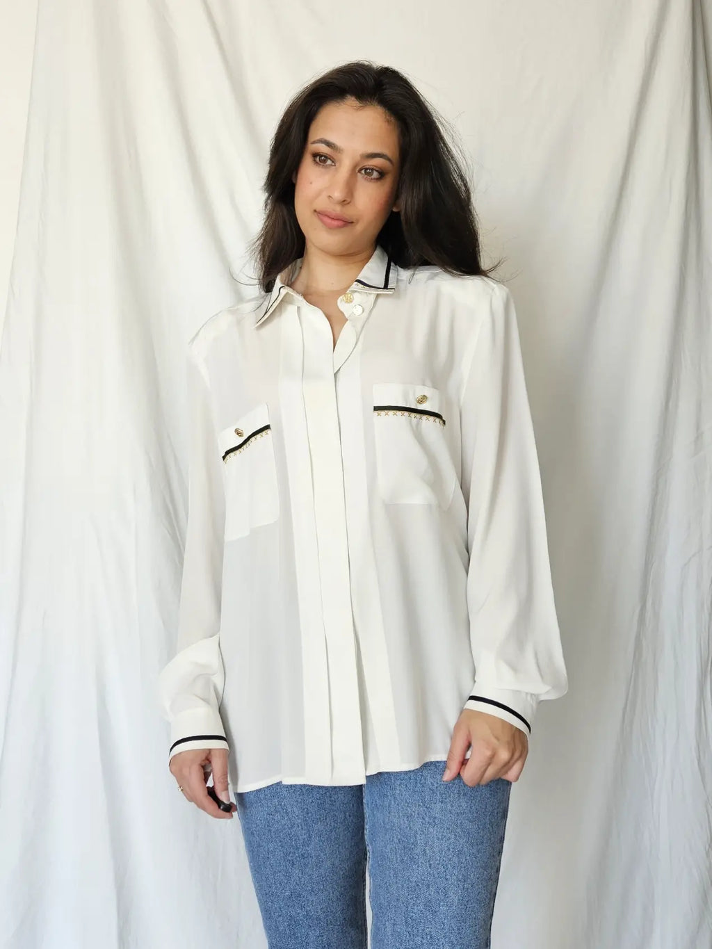 Elegante witte vintage blouse | XXL