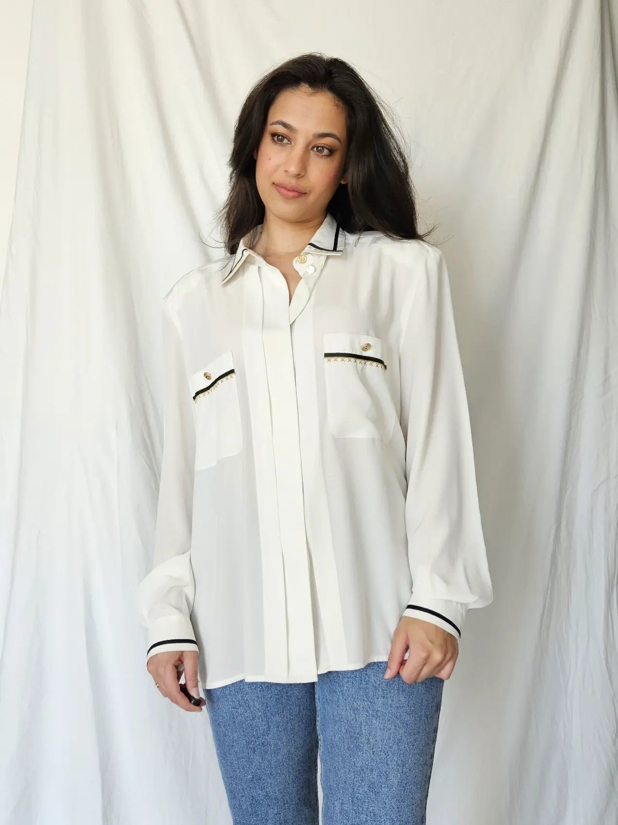Elegante witte vintage blouse | XXL