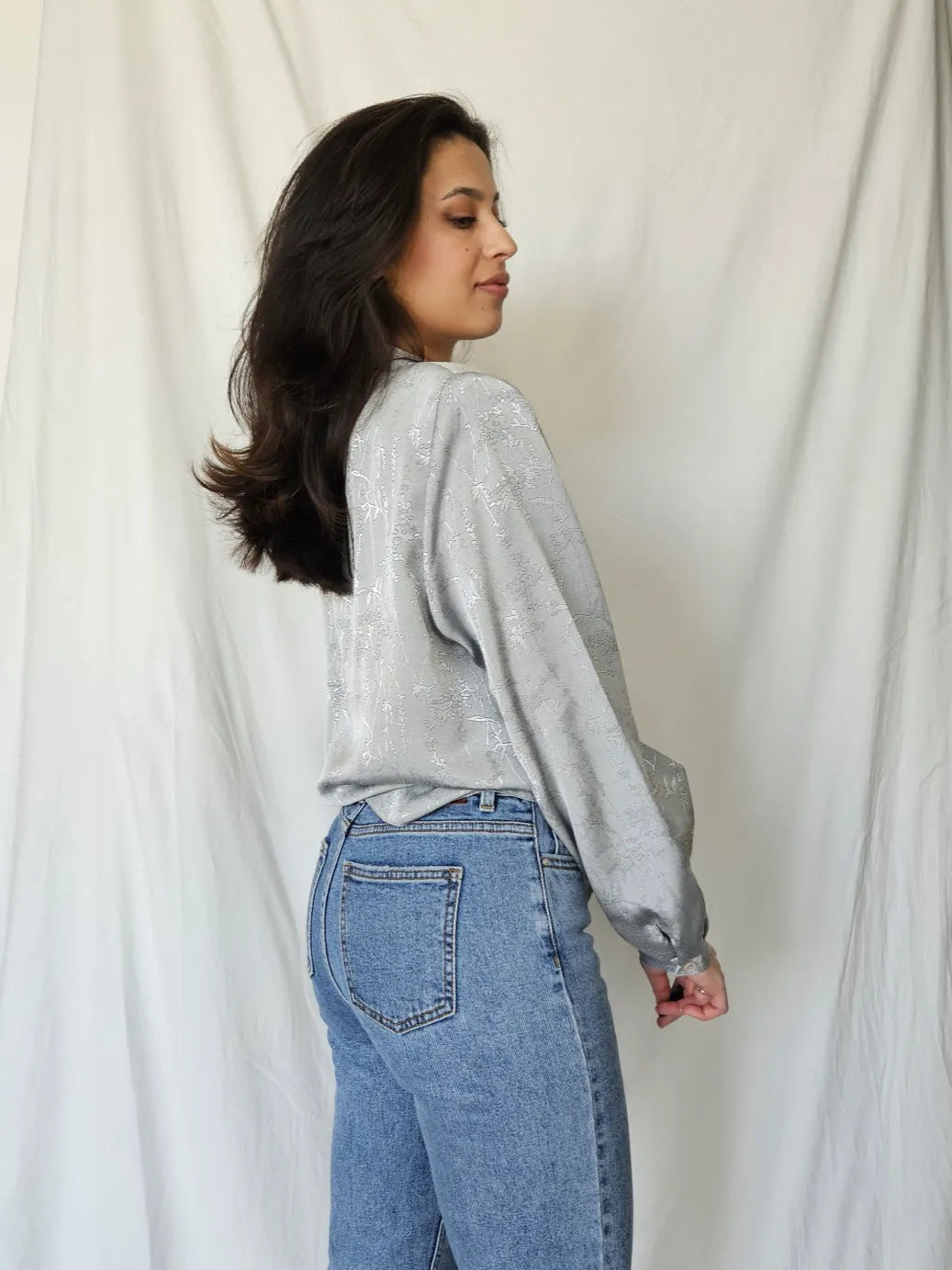 Zilvergrijze vintage blouse | XL