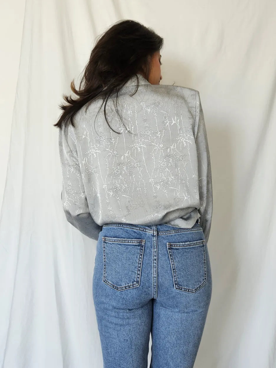 Zilvergrijze vintage blouse | XL