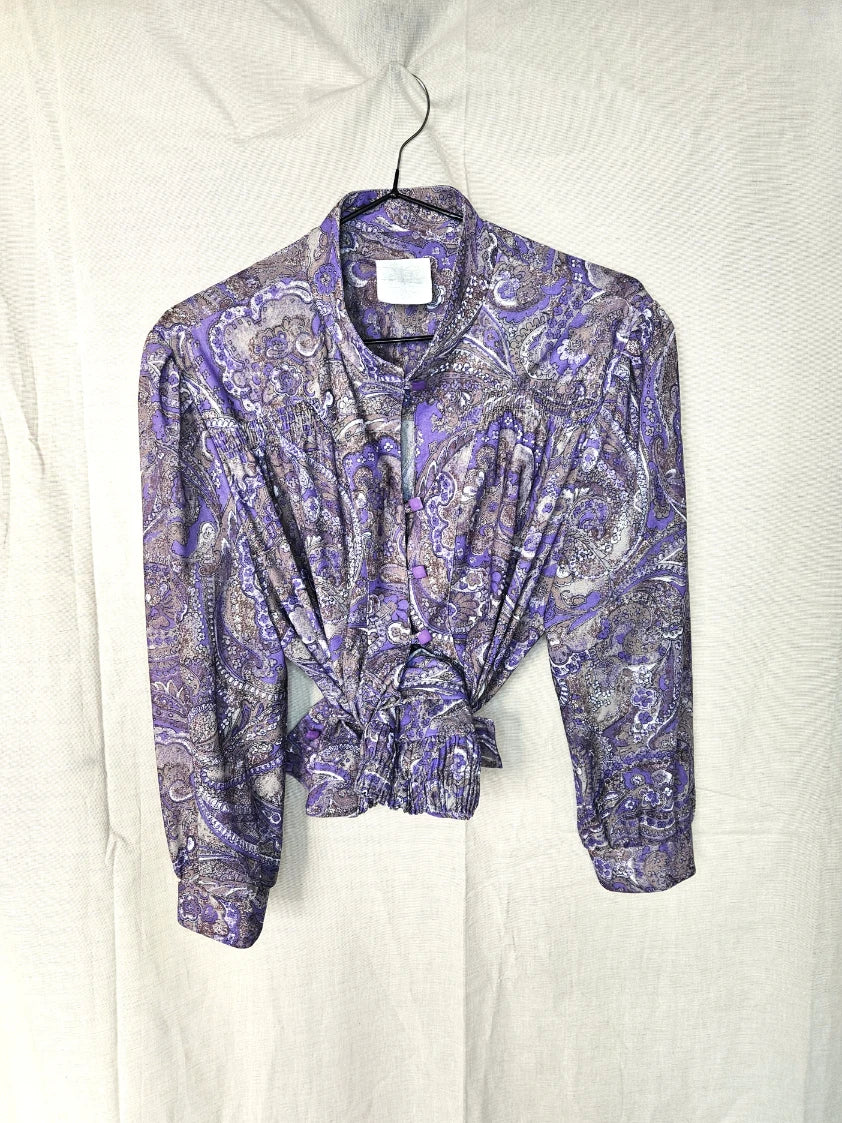 Zachte vintage blouse met paarse print | L