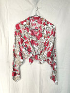 Vintage blouse met rode rozen | L