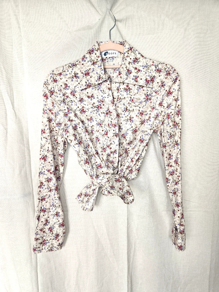 Katoenen vintage blouse met bloemen | S/M