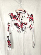 Zachte vintage blouse met rode bloemen | S