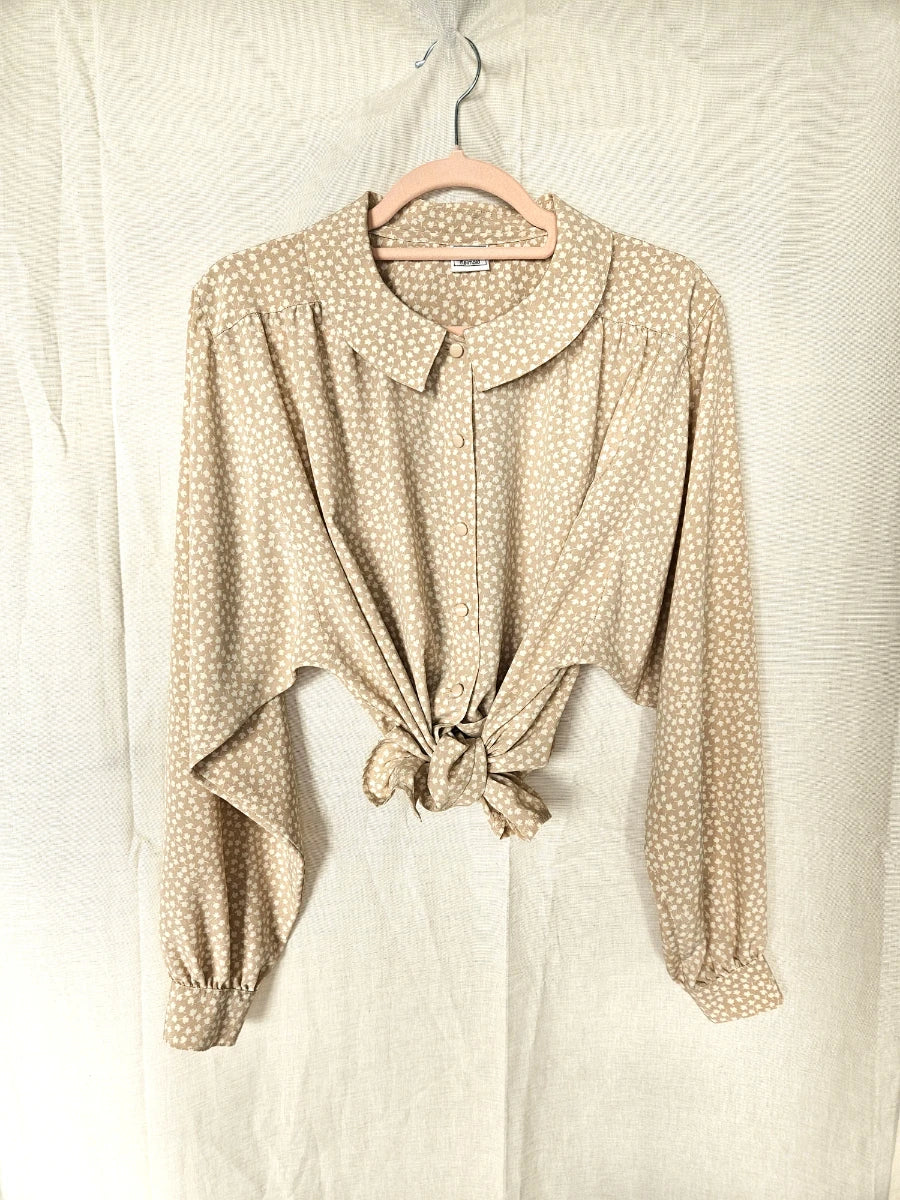 Beige vintage blouse met kraagje | XL