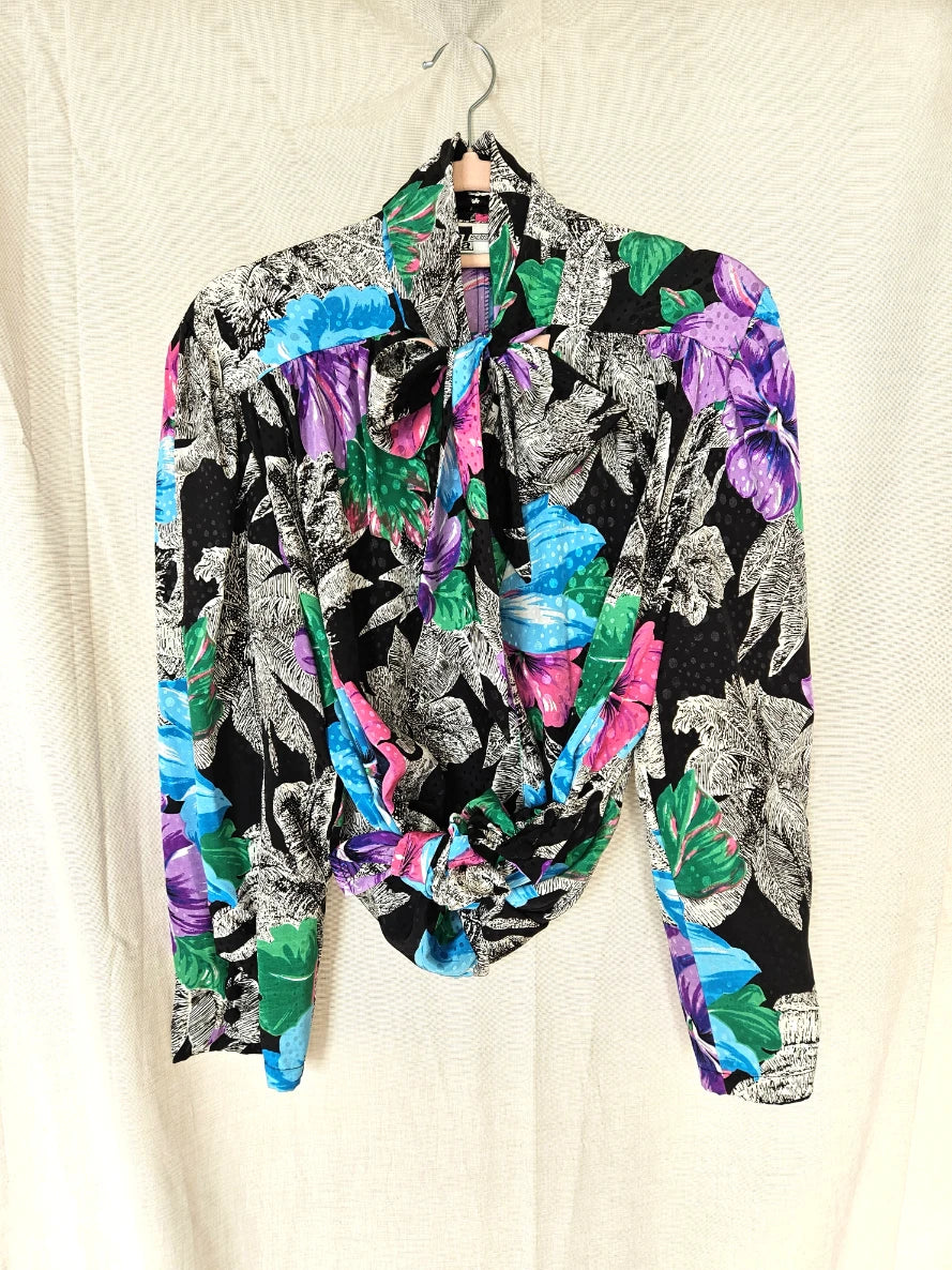 Vintage waterval blouse met pussy bow  | XL