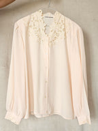 Pasteloranje vintage blouse met kanten versieringen | XL