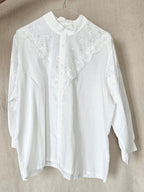 Witte katoenen western-style vintage blouse met kant | XL