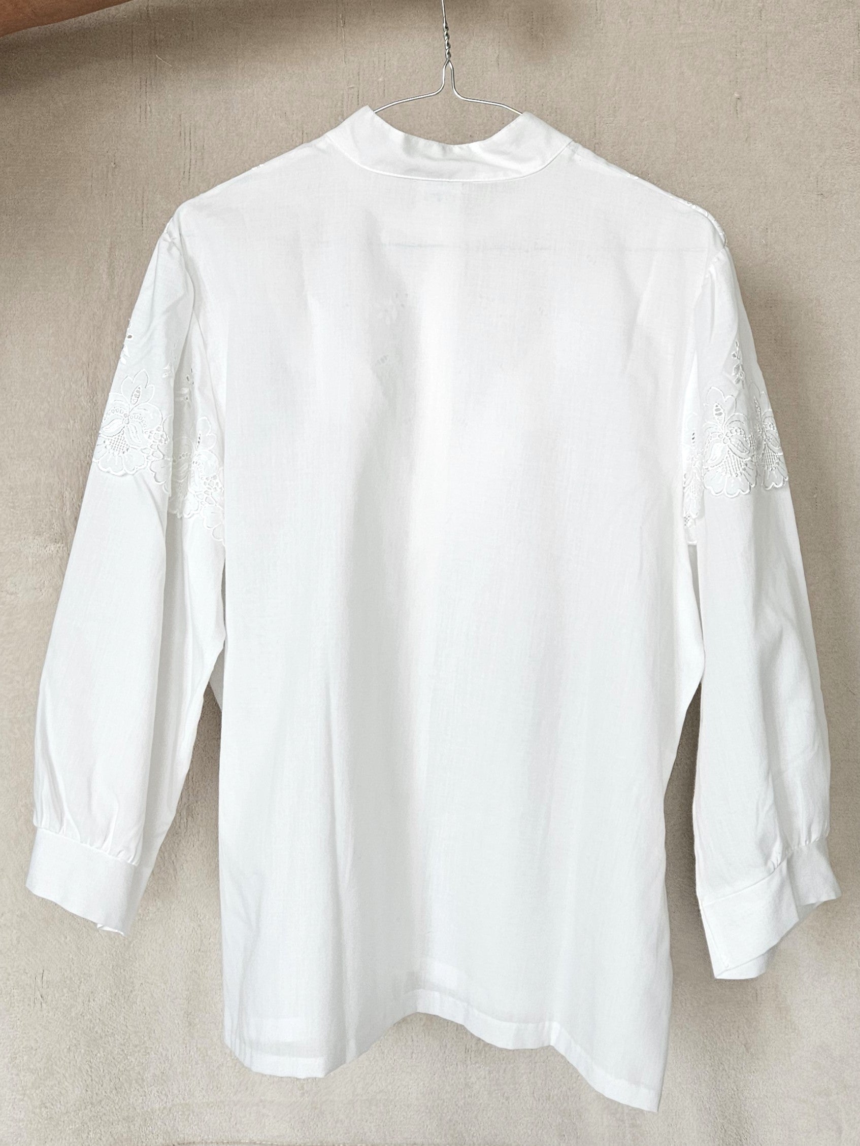 Witte katoenen western-style vintage blouse met kant | XL