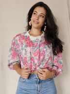 Vintage blouse met bloemen en wit kraagje | XL