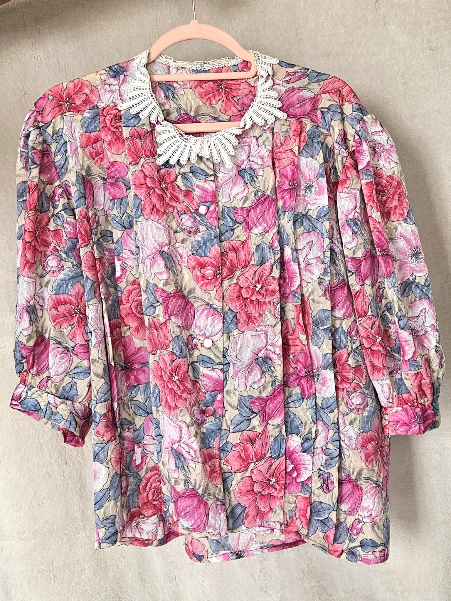 Vintage blouse met bloemen en wit kraagje | XL