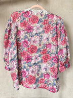Vintage blouse met bloemen en wit kraagje | XL