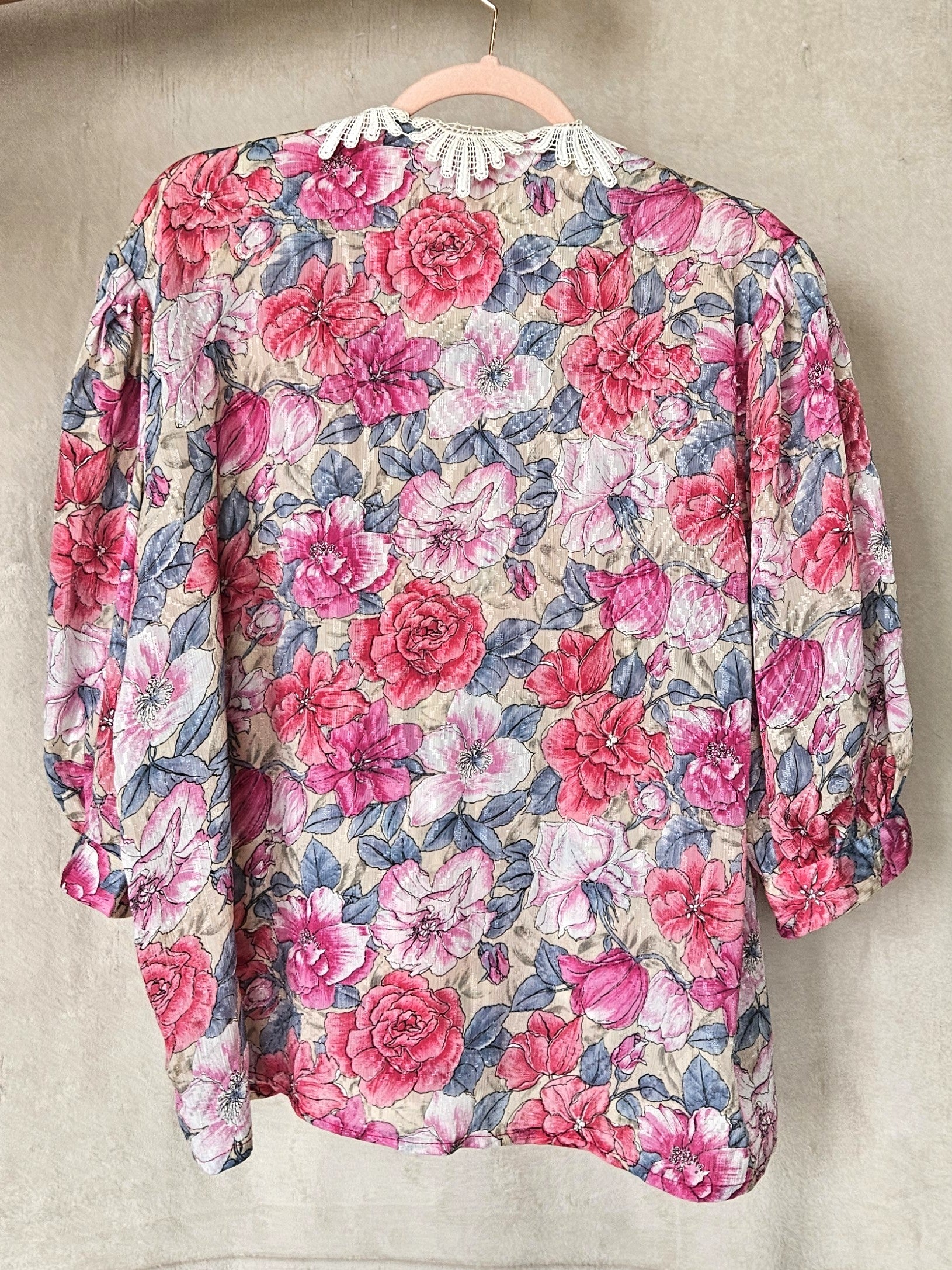 Vintage blouse met bloemen en wit kraagje | XL