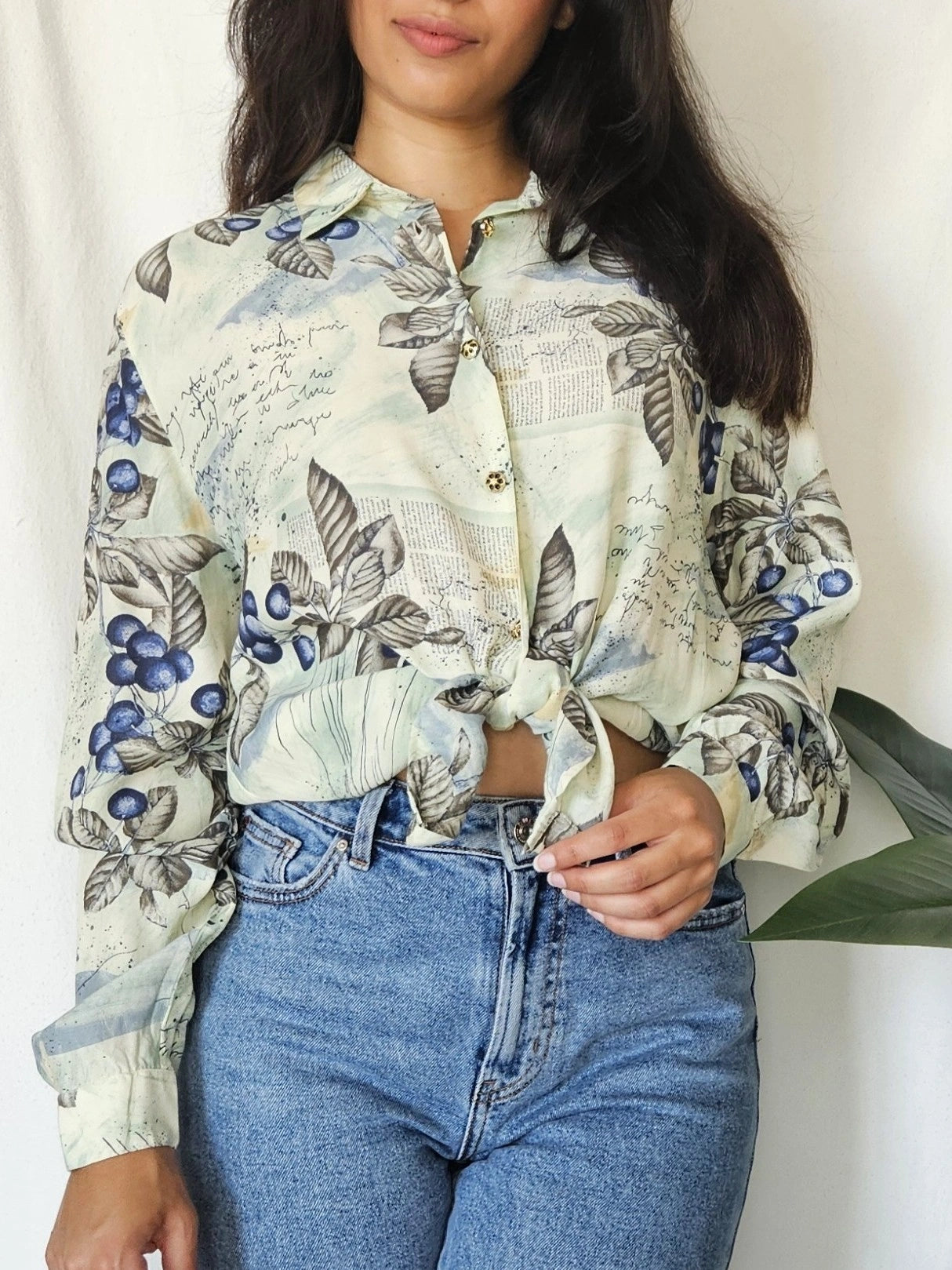 Viscose lichtgroene vintage blouse  | L