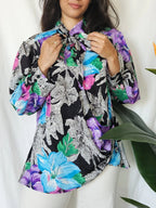 Vintage waterval blouse met pussy bow  | XL