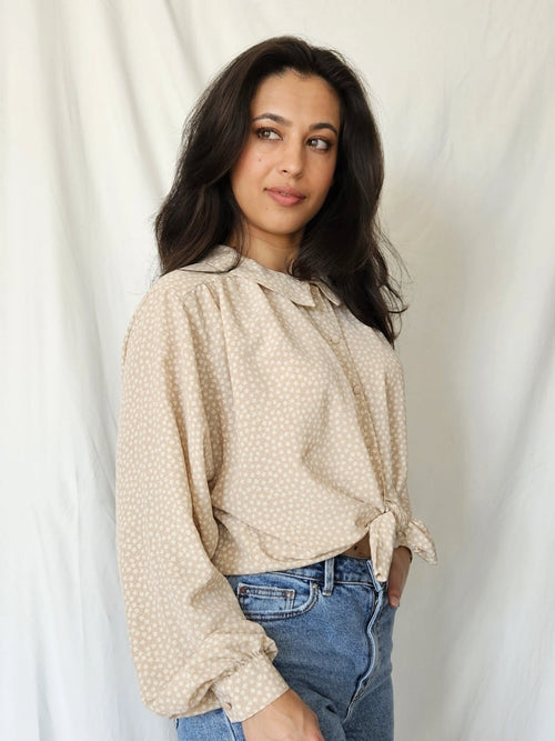 Beige vintage blouse met kraagje | XL