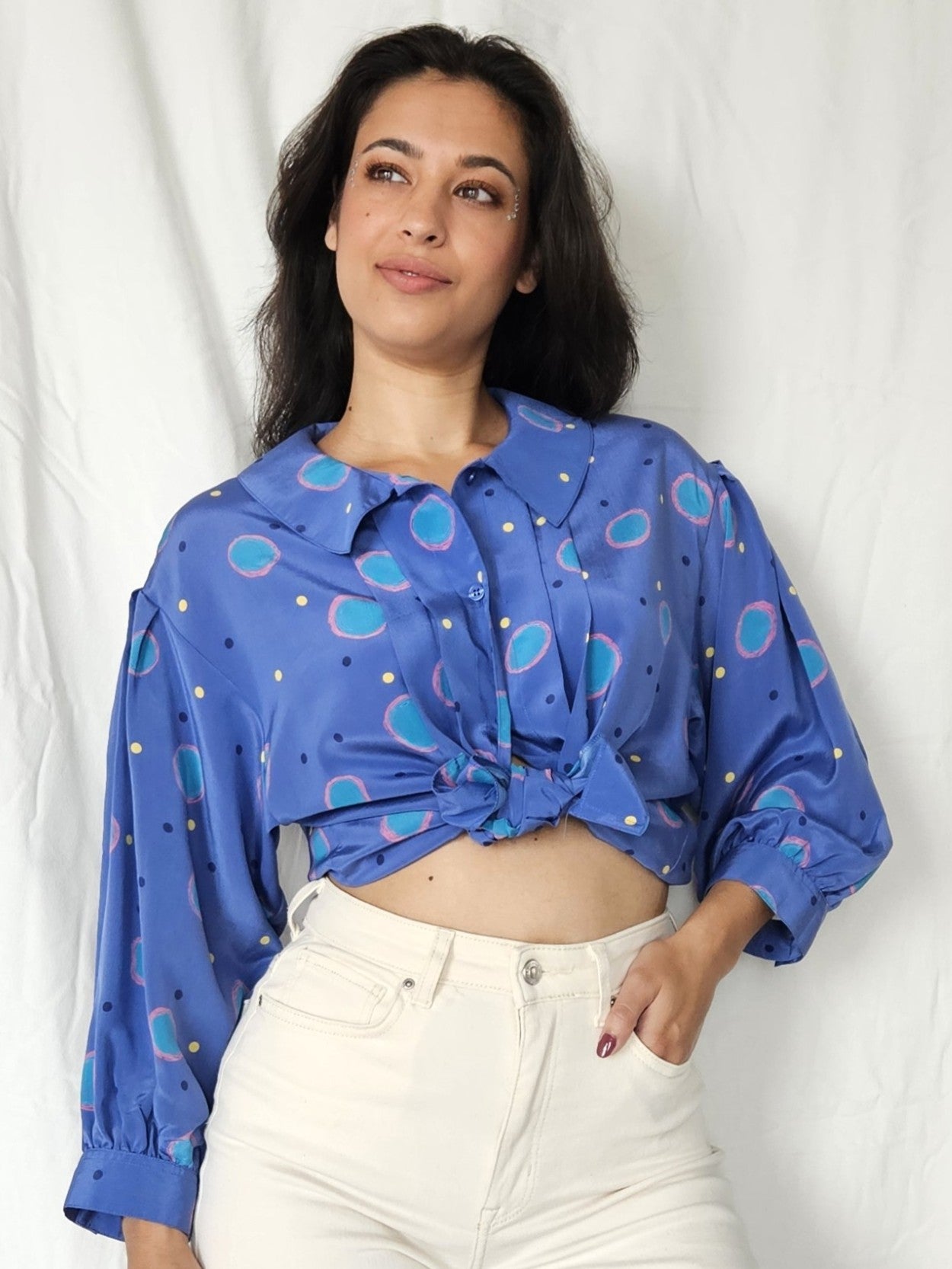 Funky vintage blouse met cirkels | L