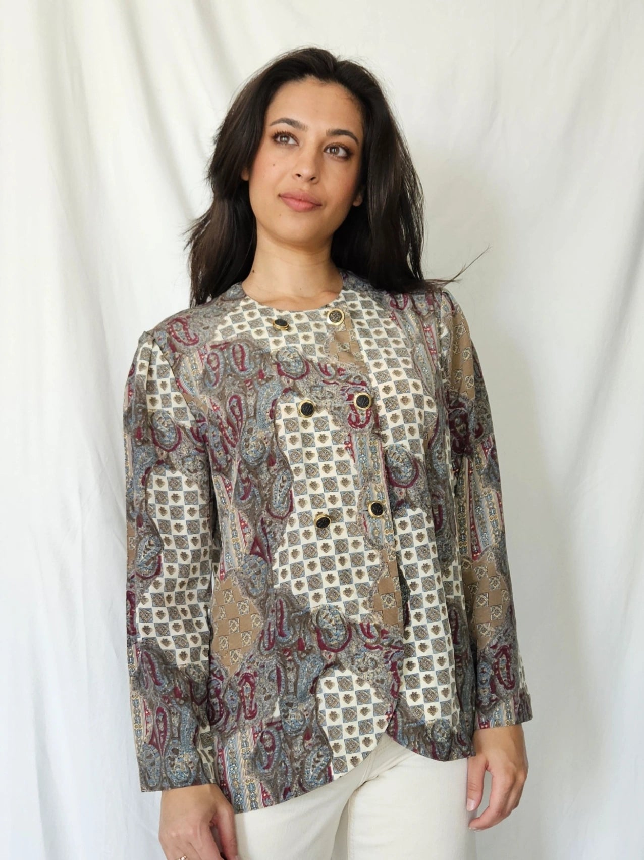 Vintage blouse met bijzondere prints | L