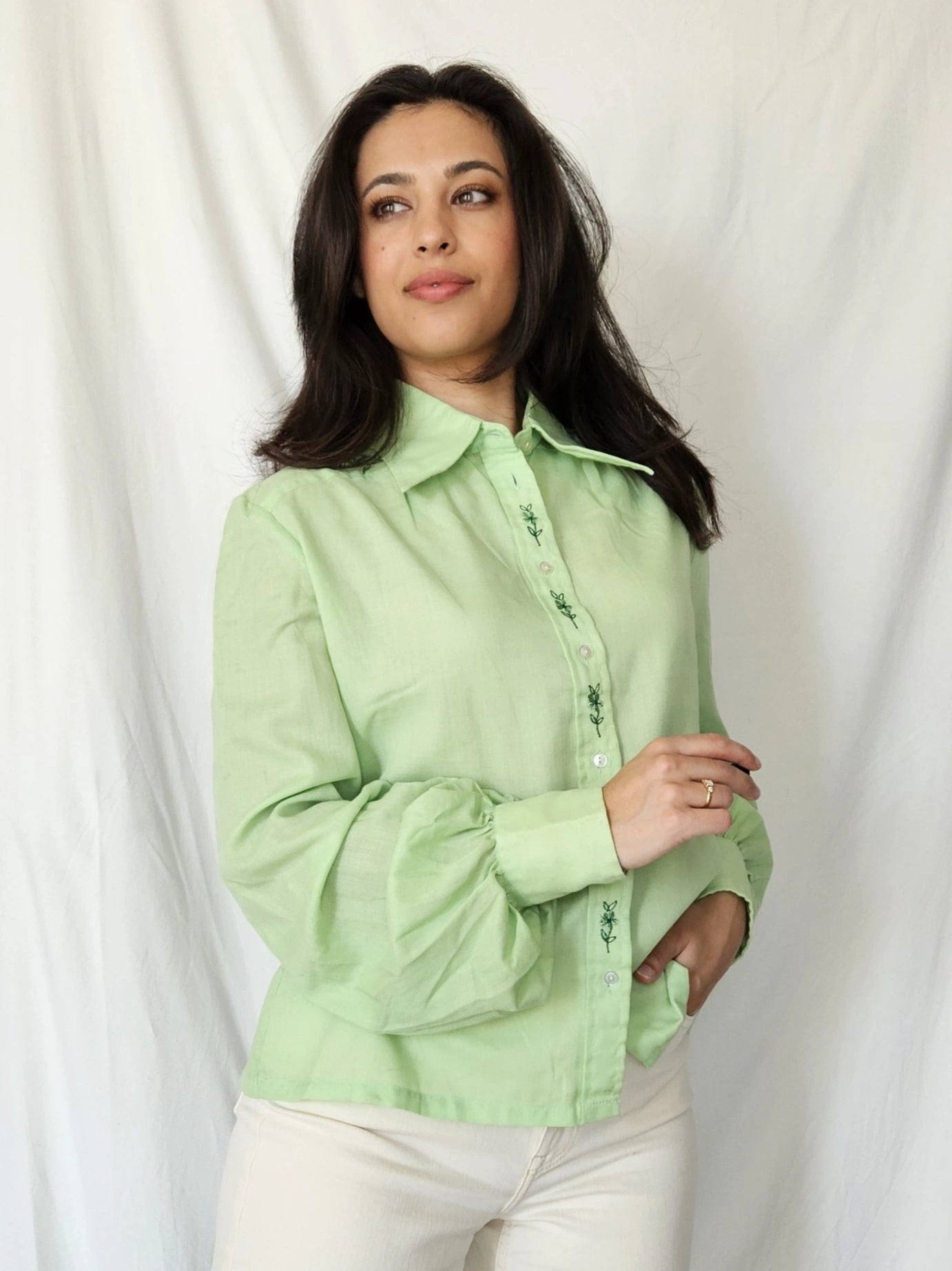 Lichtgroene vintage blouse | M